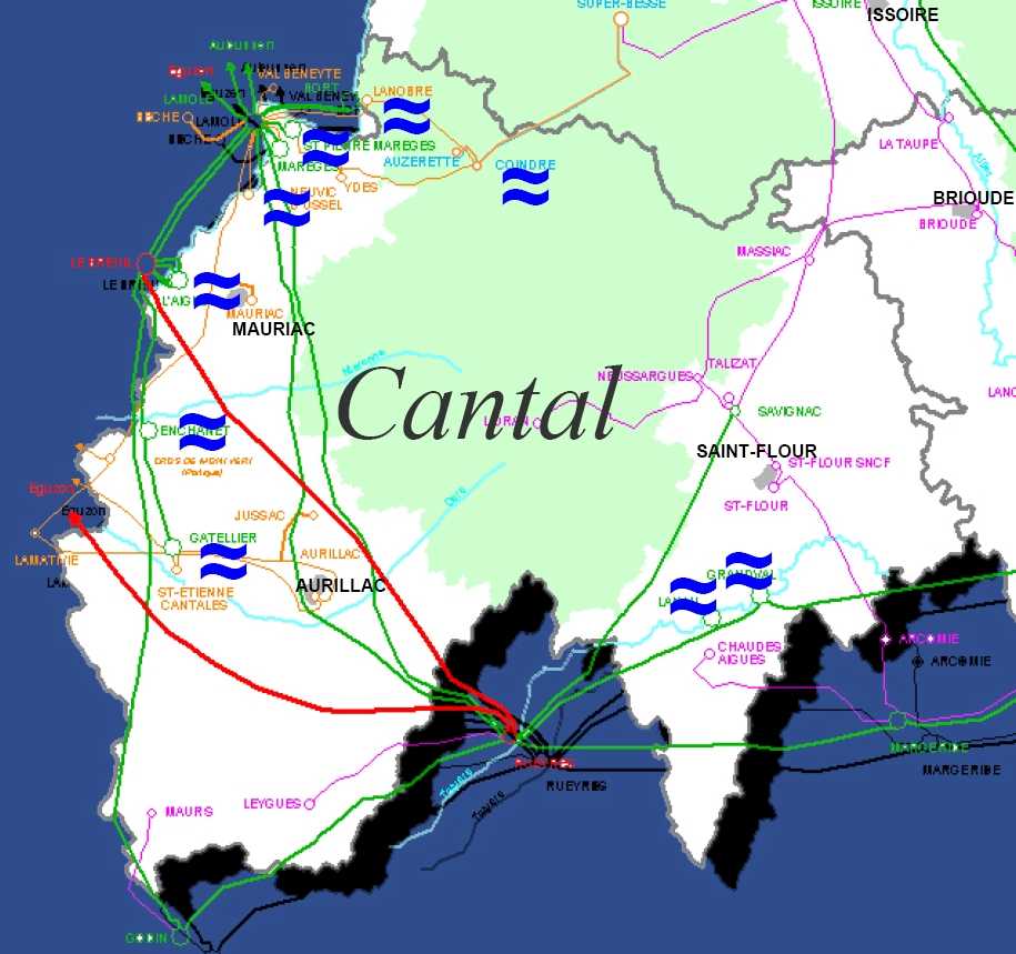 Carte des lignes EDF de la région de Cussac